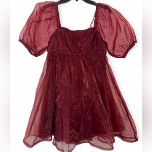 TCEC Elegant Burgundy Puff Sleeve Baby Doll Dress Size Medium